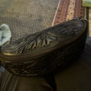 Black leather tooled crossbody , brand new no tags